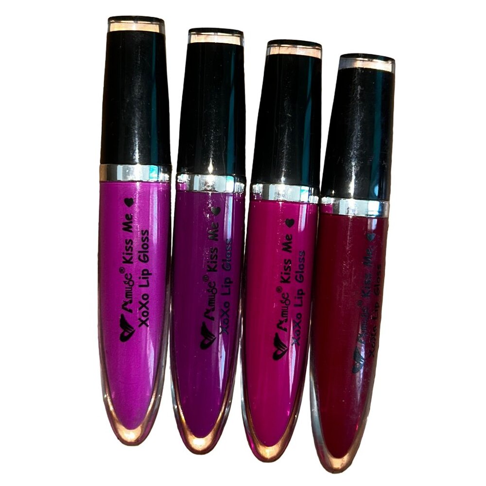 Amuse Kiss Me XOXO Lip Gloss Lot of 4 Pink Red Shades Makeup Bundle New